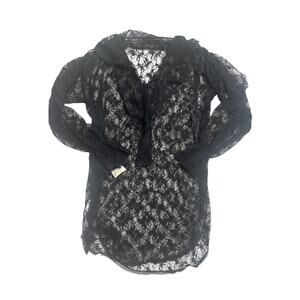 🌹 Vintage Bonwit Teller Sheer Black Floral Lace Top 🖤✨ Fits M/L